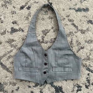 Y2K Plaid Open Back Seductions Halter Vest
